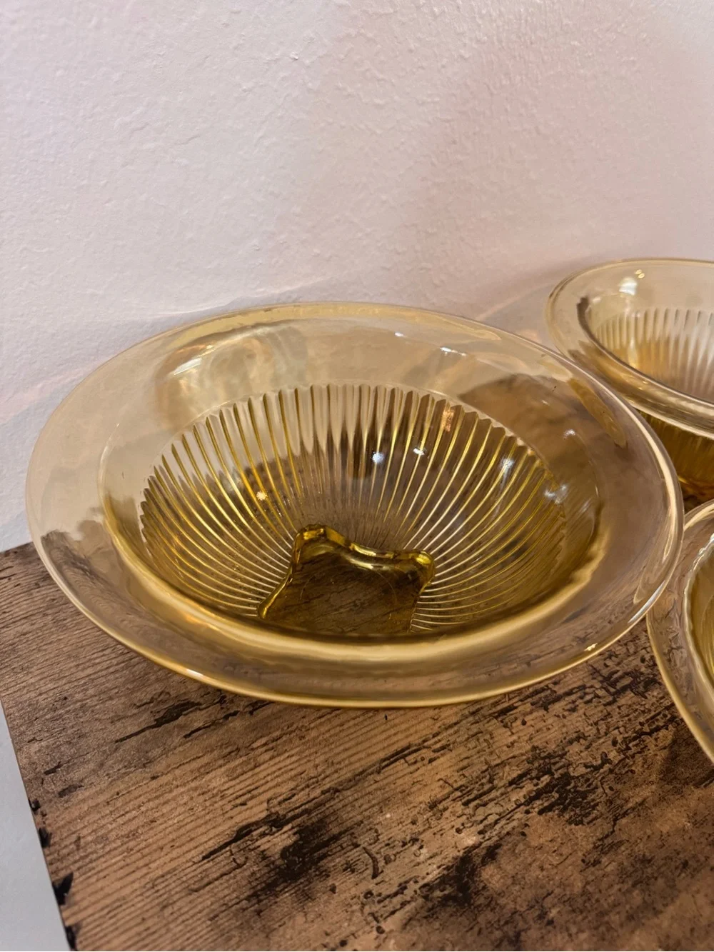 Vintage Amber Glass Dessert Bowls Set of 3 | Ribbed Glass Serving Bowls